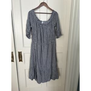 Old Navy Gingham Plaid Off Shoulder Midi Peasant Dress Womens Size XXL Black